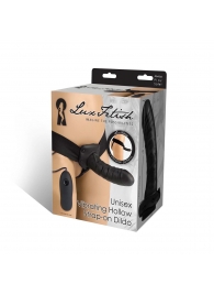 Чёрный полый страпон с вибрацией Unisex Vibrating Hollow Strap-On - 14 см. - Lux Fetish - купить с доставкой в Севастополе