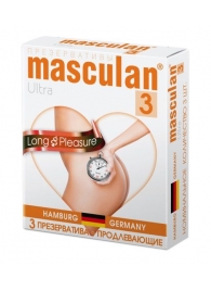 Розовые презервативы Masculan Ultra Long Pleasure с колечками, пупырышками и продлевающим эффектом - 3 шт. - Masculan - купить с доставкой в Севастополе