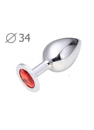 Коническая серебристая анальная втулка с красным кристаллом - 8,2 см. - Anal Jewelry Plug - купить с доставкой в Севастополе