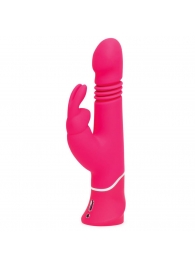 Розовый вибратор Thrusting Realistic Rechargeable Rabbit Vibrator с имитацией толчков - 22,8 см. - Happy Rabbit