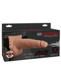 Телесный полый страпон с имитацией эякуляции 7.5  Hollow Squirting Strap-On with Balls Flesh - 21,6 см. - Pipedream - купить с доставкой в Севастополе