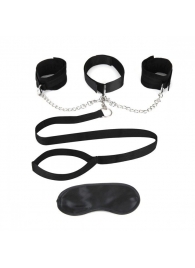 Чёрный ошейник с наручниками и поводком Collar Cuffs   Leash Set - Lux Fetish - купить с доставкой в Севастополе