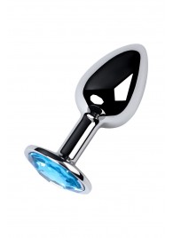 Серебристая конусовидная анальная пробка с голубым кристаллом - 7 см. - ToyFa - купить с доставкой в Севастополе