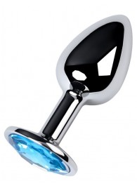 Серебристая конусовидная анальная пробка с голубым кристаллом - 7 см. - ToyFa - купить с доставкой в Севастополе