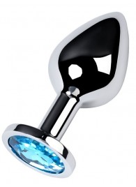 Серебристая конусовидная анальная пробка с голубым кристаллом - 8 см. - ToyFa - купить с доставкой в Севастополе