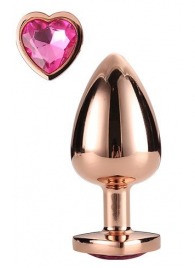 Золотистая анальная втулка с кристаллом-сердечком розового цвета - 7,1 см. - Dream Toys - купить с доставкой в Севастополе