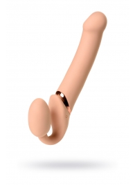 Телесный безремневой вибрострапон Vibrating Bendable Strap-On L - Strap-on-me - купить с доставкой в Севастополе