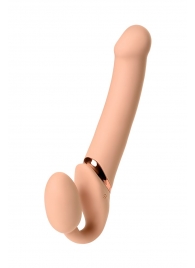 Телесный безремневой вибрострапон Vibrating Bendable Strap-On L - Strap-on-me - купить с доставкой в Севастополе