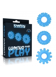 Набор из 3 голубых, светящихся в темноте эрекционных колец Lumino Play - Lovetoy - в Севастополе купить с доставкой