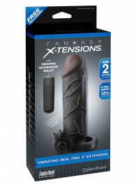 Чёрная вибронасадка с кольцом Vibrating Real Feel 2 Extension - 16 см. - Pipedream - в Севастополе купить с доставкой