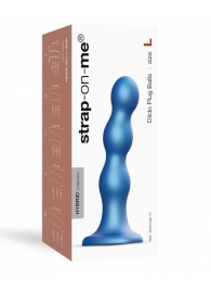 Голубая насадка Strap-On-Me Dildo Plug Balls size L - Strap-on-me - купить с доставкой в Севастополе