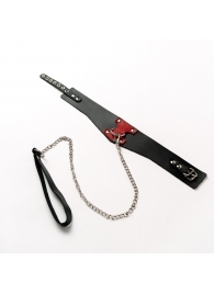 Черный широкий ошейник с красным декором и поводком - Crazy Handmade - купить с доставкой в Севастополе