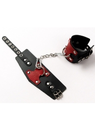 Черные кожаные оковы с красными вставками - Crazy Handmade - купить с доставкой в Севастополе