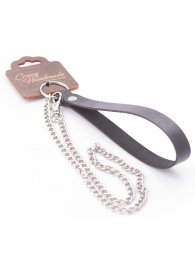 Серебристый металлический поводок с кожаной черной ручкой - 80 см. - Crazy Handmade - купить с доставкой в Севастополе