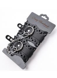 Ажурные наручники из черной кожи - Crazy Handmade - купить с доставкой в Севастополе