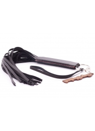 Черная кожаная плеть с удобной ручкой - 50 см. - Crazy Handmade - купить с доставкой в Севастополе