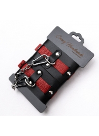 Черно-красные кожаные наручники на металлической сцепке - Crazy Handmade - купить с доставкой в Севастополе