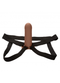 Коричневый фаллопротез из силикона Extension with Harness - 15,75 см. - California Exotic Novelties - купить с доставкой в Севастополе