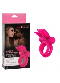 Розовое эрекционное виброкольцо Silicone Rechargeable Dual Butterfly Ring - California Exotic Novelties - в Севастополе купить с доставкой