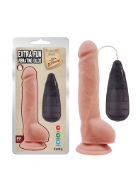 Телесный вибратор с мошонкой на присоске Extra Fun Vibrating Dildo - 23,5 см. - Chisa