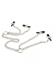 Серебристые зажимы для сосков и половых губ на тонкой цепочке - Notabu - купить с доставкой в Севастополе