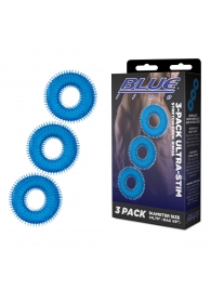 Комплект из трех голубых колец для эрекции 3-Pack Ultra-Stim Stretch Cock Rings - BlueLine - в Севастополе купить с доставкой