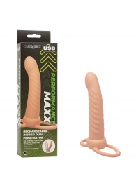 Телесная насадка для двойного проникновения Rechargeable Ribbed Dual Penetrator с вибрацией - California Exotic Novelties - купить с доставкой в Севастополе