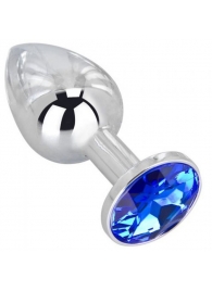 Анальное украшение BUTT PLUG  Small с синим кристаллом - 7 см. - Anal Jewelry Plug - купить с доставкой в Севастополе