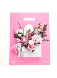Розовый пакет с цветочным принтом и вырубной ручкой (40х31 см) - Сима-Ленд - купить с доставкой в Севастополе