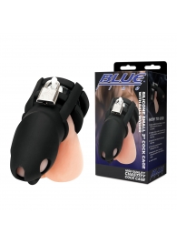 Черная клетка для пениса Silicone Small 2 in Cock Cage With Ball Divider - BlueLine - купить с доставкой в Севастополе