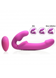 Розовый безремневой страпон с вибрацией и функцией расширения Inflatable Ergo-Fit Strapless Strap-On - XR Brands - купить с доставкой в Севастополе
