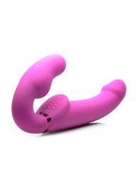 Розовый безремневой страпон с вибрацией и функцией расширения Inflatable Ergo-Fit Strapless Strap-On - XR Brands - купить с доставкой в Севастополе