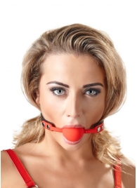 Силиконовый кляп-шар на чёрных ремешках Red Gag silicone - Orion - купить с доставкой в Севастополе