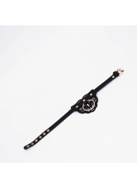 Черный фигурный кожаный ошейник с золотистой фурнитурой - Crazy Handmade - купить с доставкой в Севастополе