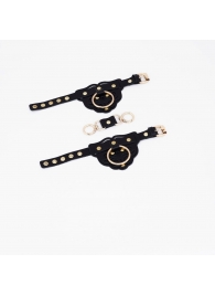 Черные наручники с золотистой фурнитурой - Crazy Handmade - купить с доставкой в Севастополе