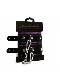 Черно-фиолетовые скругленные наручники с мягкой подкладкой - Crazy Handmade - купить с доставкой в Севастополе