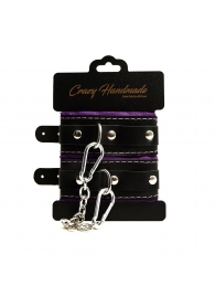 Черно-фиолетовые скругленные наручники с мягкой подкладкой - Crazy Handmade - купить с доставкой в Севастополе