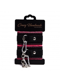 Черно-розовые скругленные наручники с мягкой подкладкой - Crazy Handmade - купить с доставкой в Севастополе