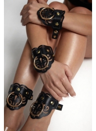 Черные кожаные оковы с резными узорами и клепками - Crazy Handmade - купить с доставкой в Севастополе