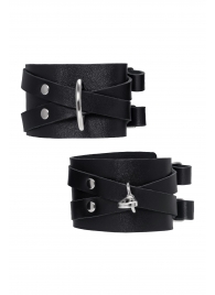 Черные кожаные оковы с двумя перекрёстными ремешками - Pecado - купить с доставкой в Севастополе