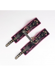 Черные кожаные оковы с розовой строчкой - Crazy Handmade - купить с доставкой в Севастополе