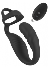 Черное эрекционное кольцо со стимуляцией промежности и анальной пробкой Cock Ring with RC Prostate Plug - Orion - в Севастополе купить с доставкой