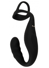 Черное эрекционное кольцо со стимуляцией промежности и анальной пробкой Cock Ring with RC Prostate Plug - Orion - в Севастополе купить с доставкой