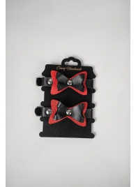 Черно-красные кожаные наручники с бантиками - Crazy Handmade - купить с доставкой в Севастополе