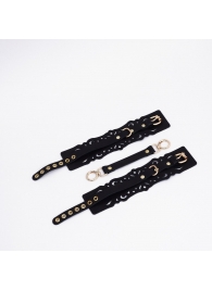 Черный кожаные оковы с узорами и золотистой фурнитурой - Crazy Handmade - купить с доставкой в Севастополе