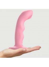 Розовая насадка-стимулятор Strap-On-Me Tapping Dildo Wave - Strap-on-me - купить с доставкой в Севастополе