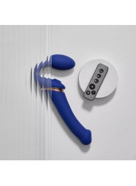 Синий безремневой страпон Multi Orgasm Bendable Strap-On size XL с клиторальной стимуляцией - Strap-on-me - купить с доставкой в Севастополе