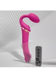 Ярко-розовый безремневой страпон Multi Orgasm Bendable Strap-On size XL с клиторальной стимуляцией - Strap-on-me - купить с доставкой в Севастополе