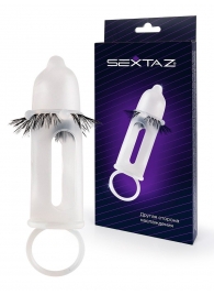 Эластичная насадка на пенис с подхватом мошонки и стимулирующими «ресничками» - Sextaz - в Севастополе купить с доставкой