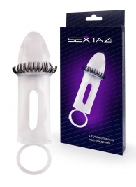 Закрытая насадка на пенис с подхватом мошонки и стимулирующими «ресничками» - Sextaz - в Севастополе купить с доставкой